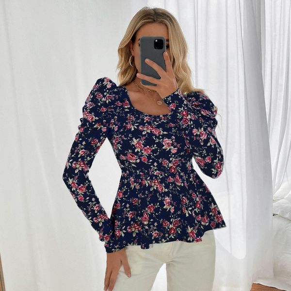 

autumn and winter 2021 new fashion slim print small waist women's long sleeves, White
