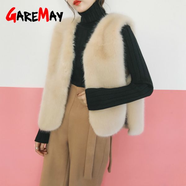 Faux Fur Colete Mulheres Inverno Sem Mangas Casual Casaco Feminino Sólido Falmo Falso Fox Voado para senhora Fashion Femme 210428