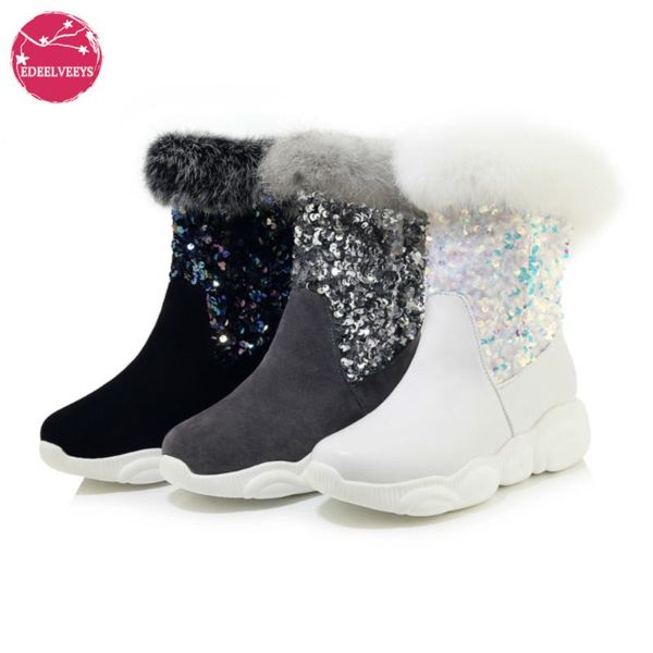 

boots bling women plush winter warm fashion handmade girls snow for ladies splicing shoes comfortable soft sole fur 2021, Black