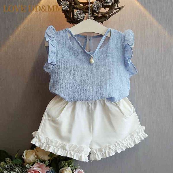 

love dd&mm girls clothing sets kids summer clothes children's chiffon white shirts + gray skirts pants suits for girl 210715
