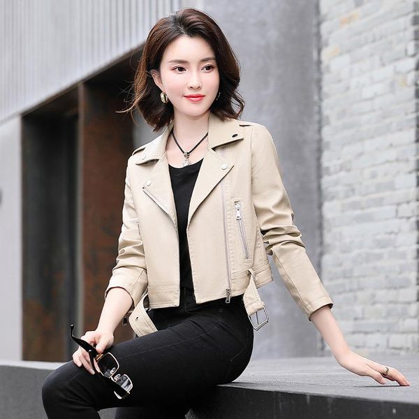 

women's leather & faux clothes 2021 autumn korean slim fit long sleeve short pu coat, Black