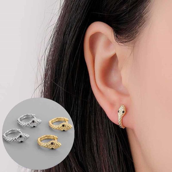 

hoop & huggie stainless steel samll snake earrings for women daily punk personality round zircon fashion jewelry accessories, Golden;silver