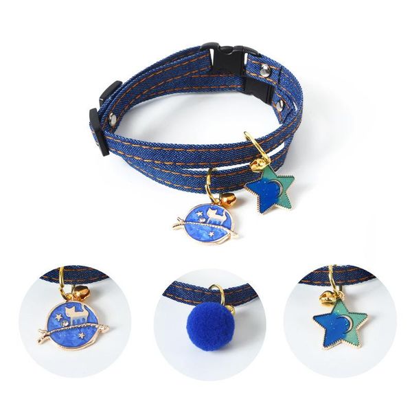 

pet cat and dog collar cowboy five-pointed star pendant beautiful girl ball bell accessories supplies collars & leads