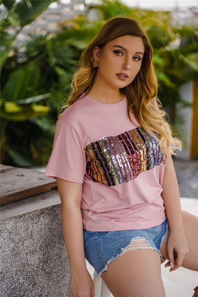 

size tshirt summer short sleeve sequins crew neck tees female clothing womens designer plus, White