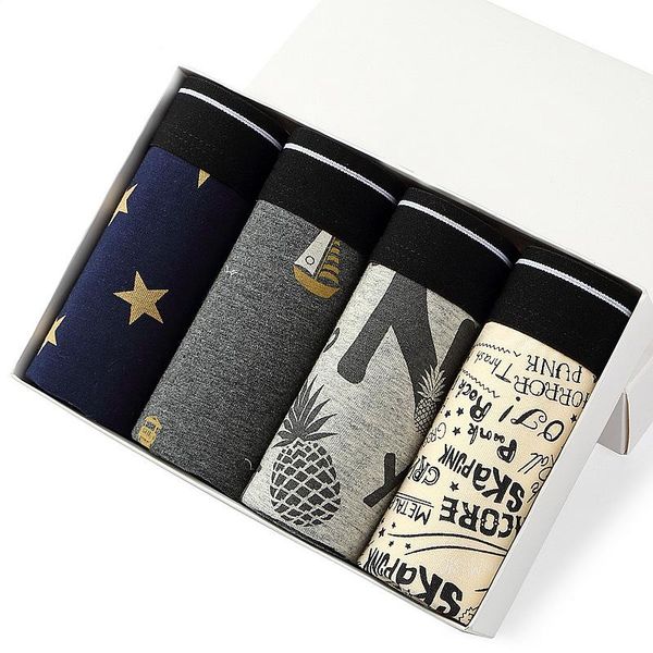 

4pcs/lot cotton mens underpants soft boxer men breathable print underwear flexible boxershorts vetement homme, Black;white