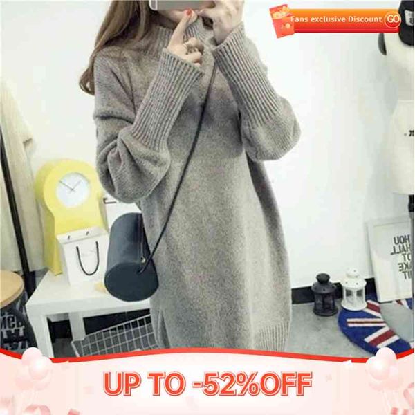 

sweater dress women's turtleneck long sleeve autumn winter loose casual tunic knitted for women warm thick sweaters female, White;black