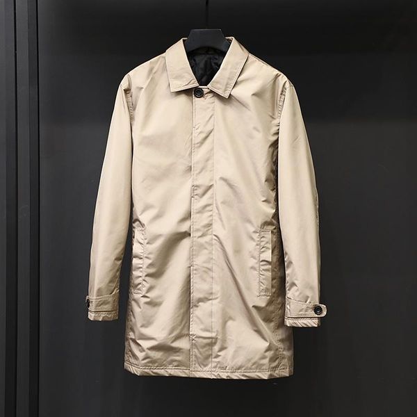 

men's trench coats japan men style thin cotton warm windbreakers street casual loose coat retro office single breasted medium long jack, Tan;black