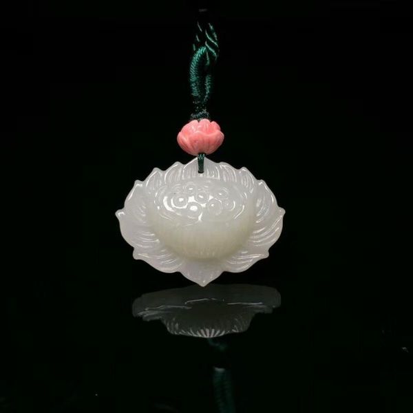 

lockets h49#hetian jade lotus pendant, Silver