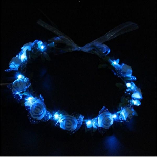 

party decoration 20pcs women girls chirstmas wedding birthday led light up glowing cute rose flower green leaf ribbon wreath headgear