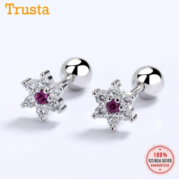 

stud trustdavis real 925 sterling silver fashion sweet winter snowflake cz screw earrings for women wedding fine jewelry da2284, Golden;silver