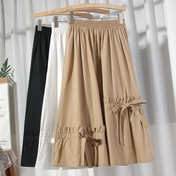 

skirts ruffles bowtie womens 2021 summer designer a-line office lady work skirt lace up high waist jupe femme faldas mujer, Black
