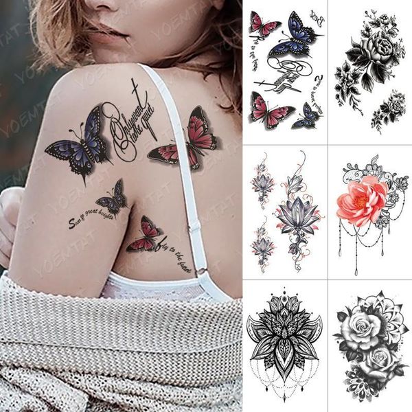 

waterproof temporary tattoo sticker butterfly rose flash tattoos flowers lotus mandala body art arm fake tatoo women men1