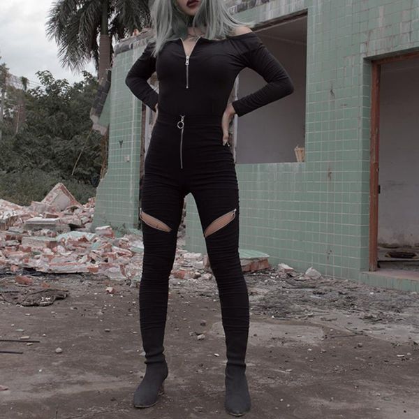 

women's pants & capris women zipped base skinny trousers female gothic dark zipper goth casual dresses spring pant, Black;white