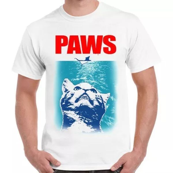 

paws jaws parody cats kittens funny gift cool vintage retro t shirt 2278, White;black