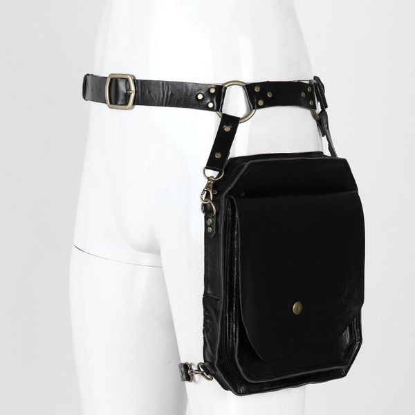 

gothic women waist bags motorcycle leather leg steampunk rock crossbody messenger hip belt fanny pack men holster