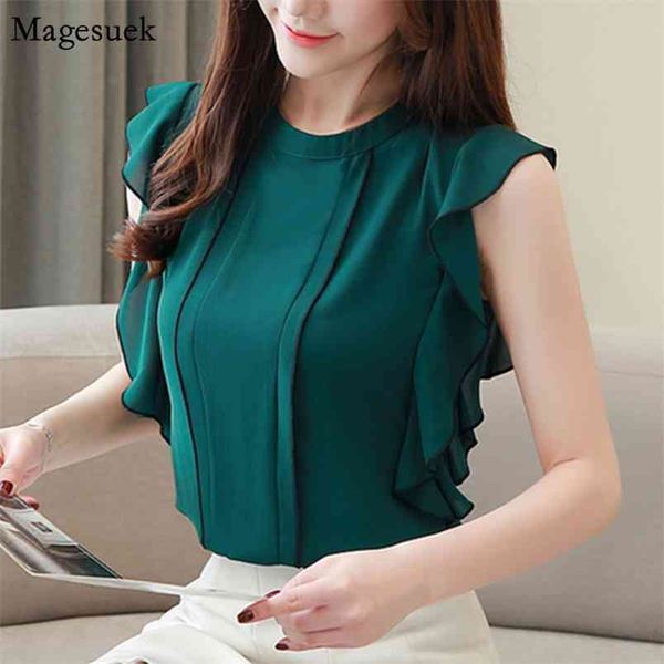 

butterfly sleeve vintage summer chiffon blouse shirts o-neck casual solid for women plus size blusas 3681 50 210512, White