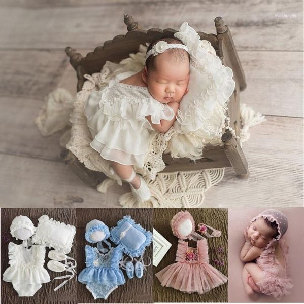 

0-1month born pography props baby hat headband lace romper bodysuits outfit girl dress costume clothing1, Yellow