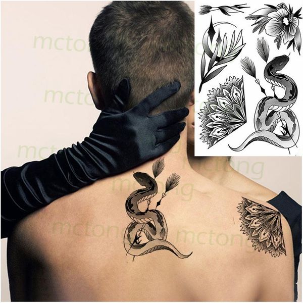

temporary tattoos waterproof tattoo sticker black snake arrow flower tatto flash tatoo tatouage temporaire big size for women girl men