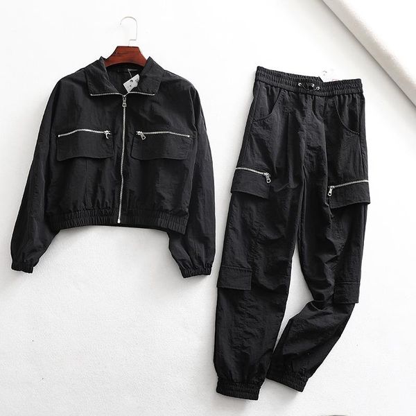 

women's jackets spring zipper vintage black coat harajuku streetwear loose jacket women pockets oversized plaid, Black;brown