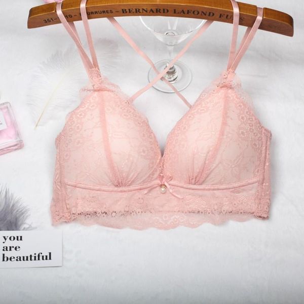 

bras sets women lace bra bow triangle wire padded cross strap polyester to make back beautiful, Red;black