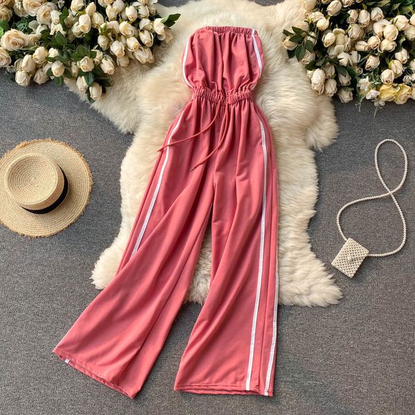 Singreiny Mulheres Coreano Strapless Macreiras Sexy Sem Mangas Desligado Ombro Jumpsuits Verão Casual Streetwear Pé largo Long Macspers 210419