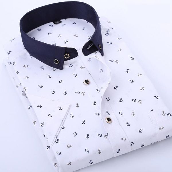 

men's casual shirts quality floral dress short sleeved twill white blue pink black male slim fit shirt for men social, White;black