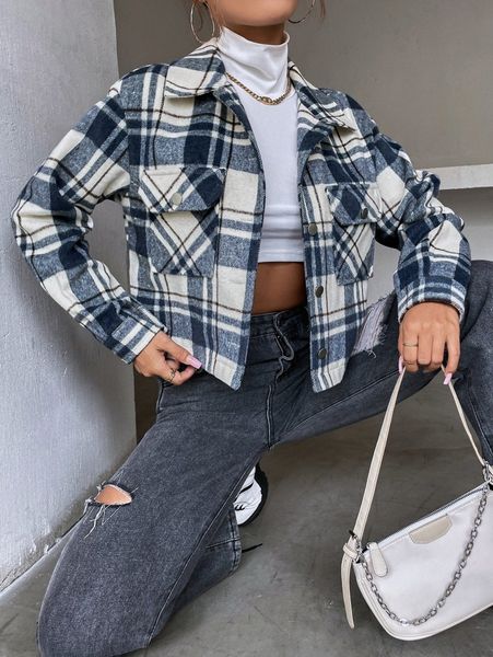 

plaid button up jacket g1bo#, Black;brown
