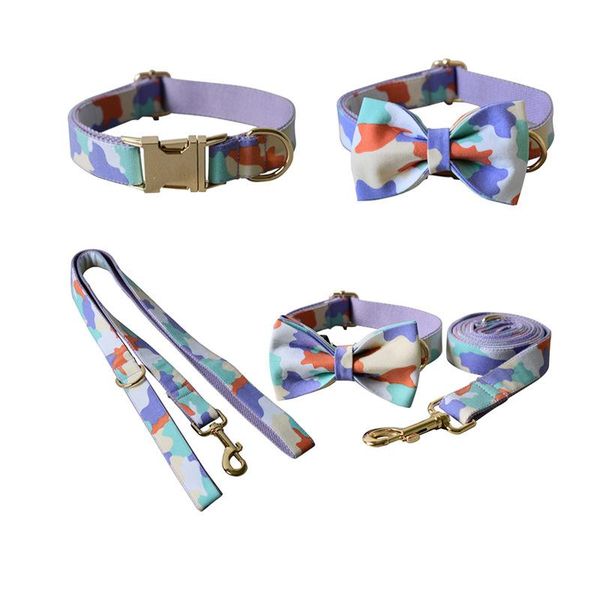 

dog collars & leashes purple camouflage bow collar can be customized pet products gold metal buckle 1.5m rope