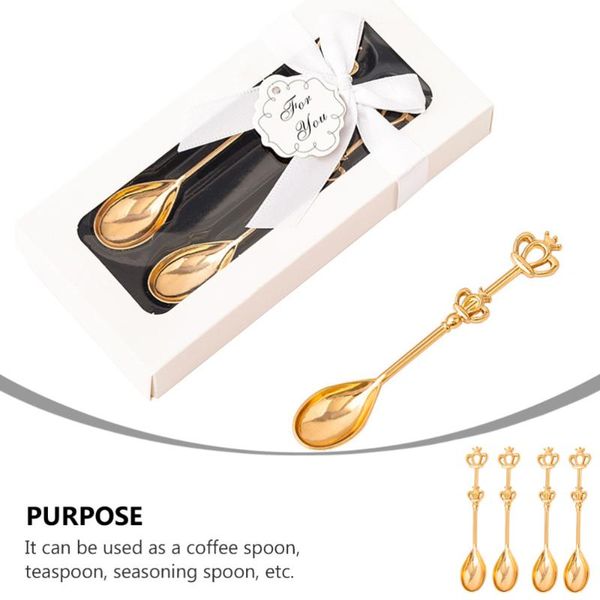 

spoons 4pcs delicate crown creative drinking cake dessert (golden)