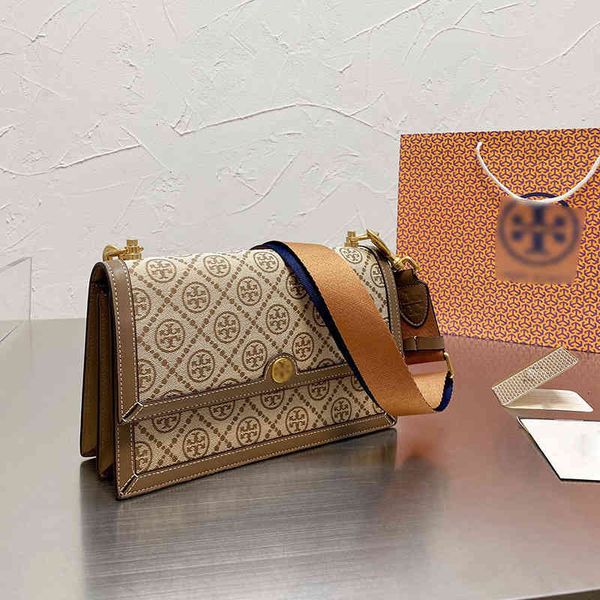 

2021 new women's bag tb fashion cowhide organ old canvas wide belt camera single shoulder messenger small square