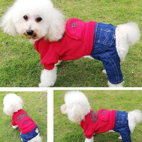 

dog apparel pet clothes comfortable warm thick four-legged coat cotton denim