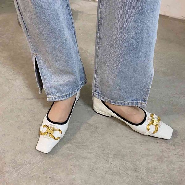 

dress shoes fashion women flats square toe shallow slip on mules metal design gold/black/white casual heeled size 35-39 kst6