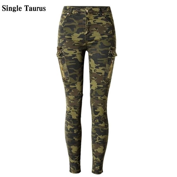 Militärstil England Mode Slim Skinny Jean Camouflage Taschen Vintage Hose Mujer Push Up Denim Bleistifthose 210809
