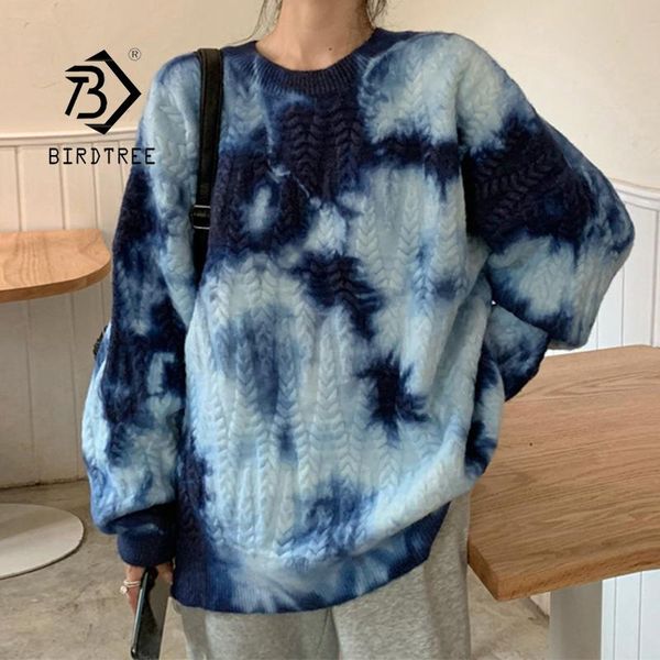 

women's sweaters winter women vintage tie dye oversize sweater warm thick blue pullovers batwing sleeve bf spring knitted outwear t090, White;black