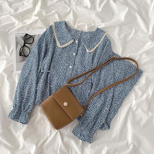 

casual dresses vintage floral print dress 2021 autumn women girls long sleeve sweet o-neck vestidos, Black;gray