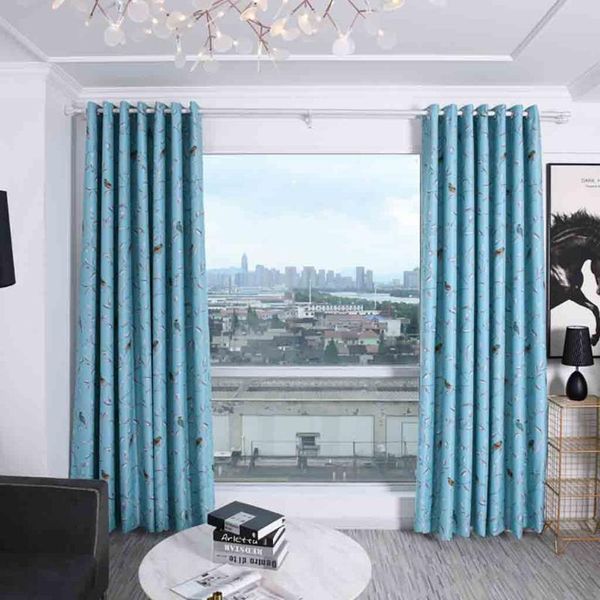 

curtain & drapes perforated 1pcs bird tree pattern blackout window living room fabrics luxury semi-blackout curtains panel h0529