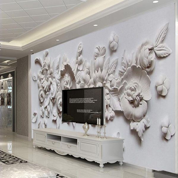 

wallpapers custom mural wall cloth european style 3d stereoscopic relief flower bedroom living room tv background art painting modern