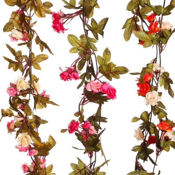 

2.3m diy artificial rose flower floral wall hanging fake vine rattan halloween christmas wedding arch garland party decor decorative flowers