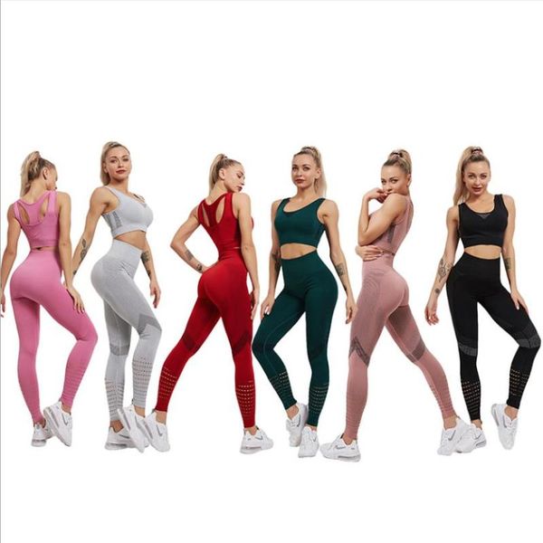 

yoga outfit women's nude feeling set gray ladies sports vest high waist leggings cropped pants 2pcs gym jogging squat sportswear