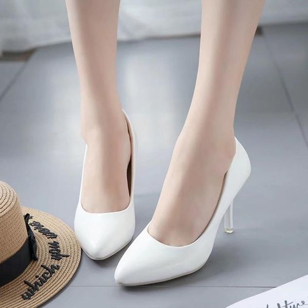 

dress shoes white round head high heels thin elegant single pumps professional women's large size work 41,42,43, Black