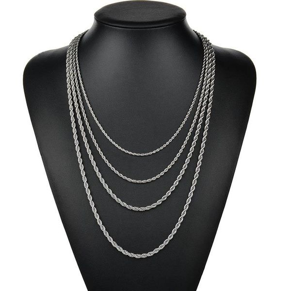 

chains 3mm 4mm 5mm 6mm mens stainless steel rope chain gold plated twisted necklace for men women, Silver