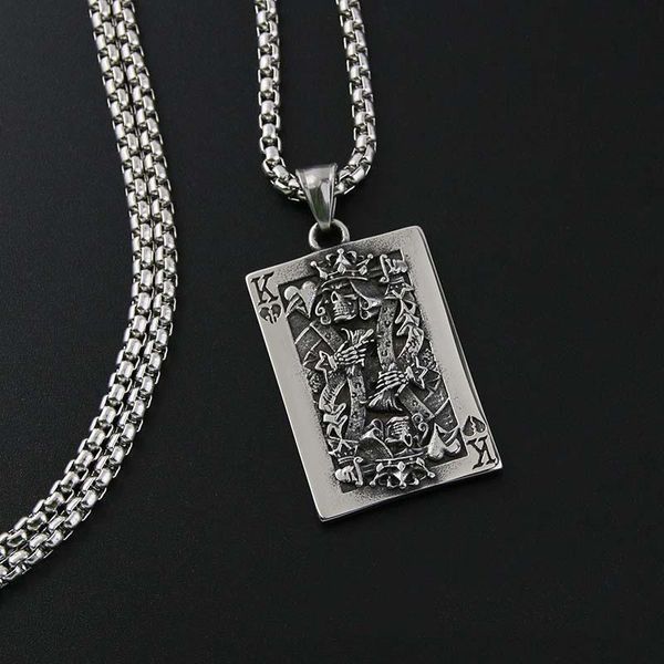 

pendant necklaces vintage punk gothic skull spades k poker necklace men's stainless steel lucky male party jewelry gift wholesale, Silver