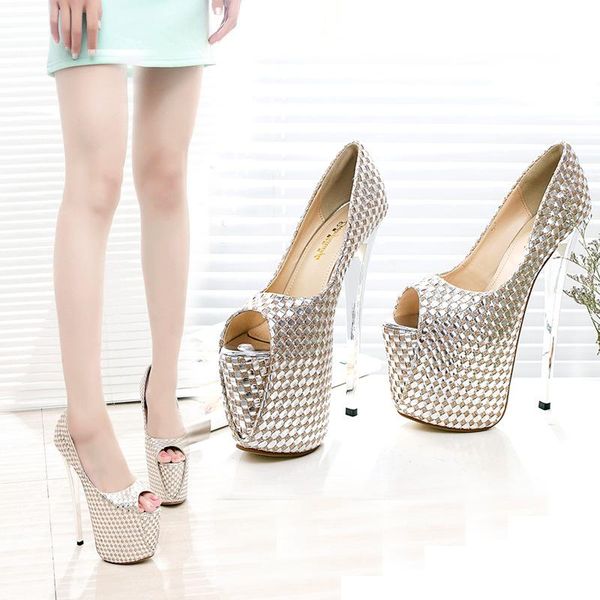 

dress shoes plaid elegant super high heel for women basic wedding party club pumps cover thin heels slip-on platform single, Black