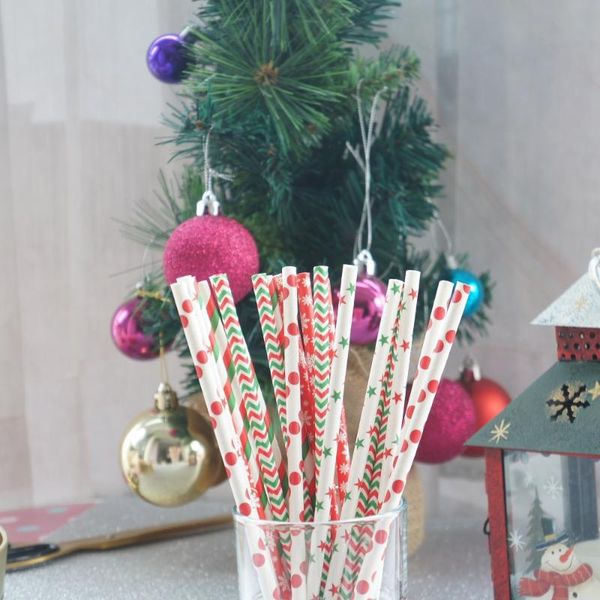 

packaging dinner service limit sale 25pcs merry christmas red green design paper straw drinking straws birthday party wedding baby shower de