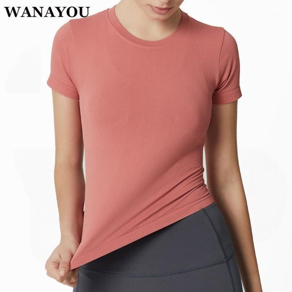 

women seamless yoga shirt,workout gym fitness short sleeve,highly elastic tight outdoor sports exercises running t-shirt outfit