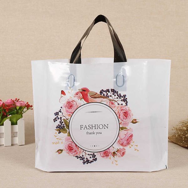 50 pc Grandes sacos de plástico com punho Obrigado Padrão Roupas Packaging Bolsas de Embalagem de Casamento Doces Doces Saco de Presente 211014