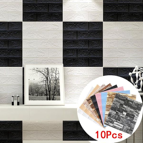 

10pcs 3d brick wallpaper self-adhesive panels kitchen waterproof tiles living room tv tile foamiran home decorative wall sticker wallpapers