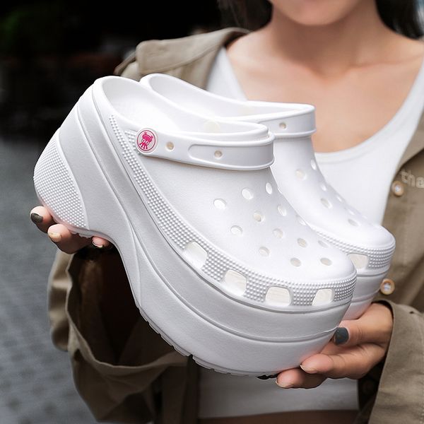 

height increasing 10cm summer women clogs slip on breathable female sandals jelly shoes hollow out ladies slippers size 36-41, Black