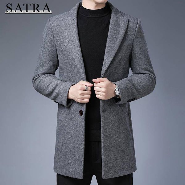 

men's wool & blends satra 2021 arrival winter business casual jackets outwear men,fashion slim thickening warm long coat, Black