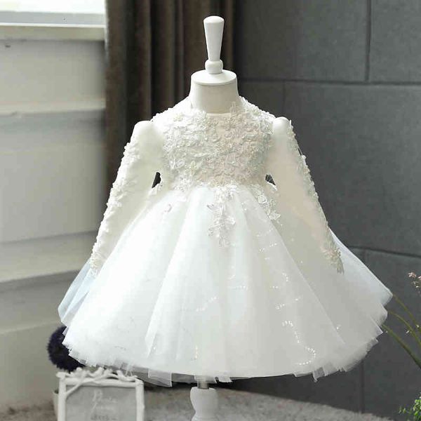 

girl's dresses baby girl wedding long sleeve newborn girls christmas princess gowns beads lace infant kids 1 year birthday baptism dres, Red;yellow